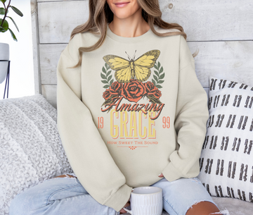 Sweatshirts, distressed sweatshirt, amazing grace butterfly sweatshirts, butterfly sweatshirts, Christian butterfly sweatshirts, Christian clothing