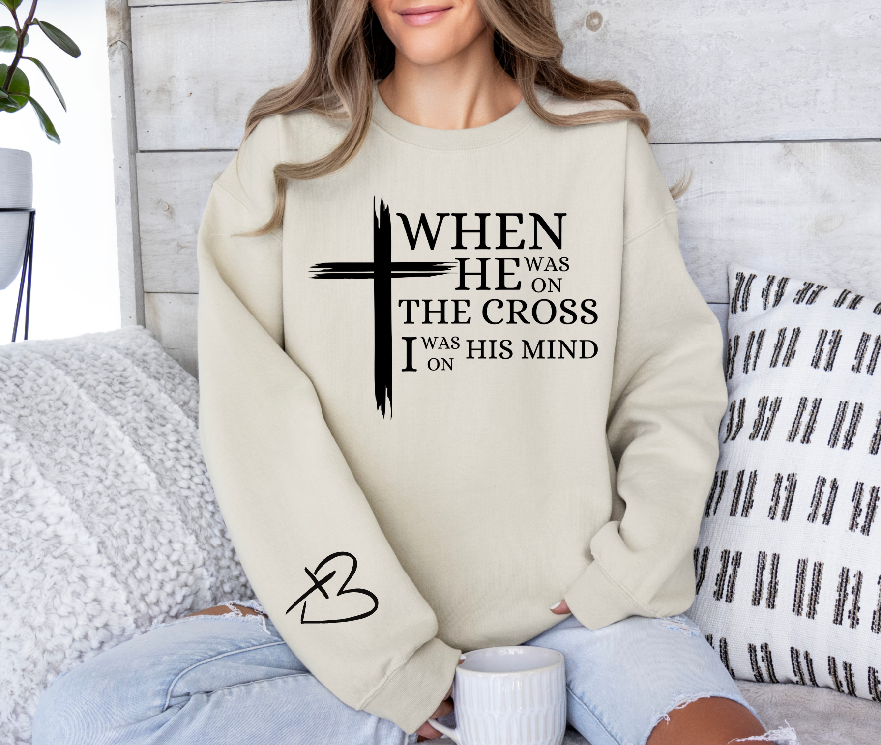 Sweatshirt, Christian sweatshirts, When he was on the cross sweatshirt, christian clothing, cute cross sweatshirts, religious gifts, gift for pastor